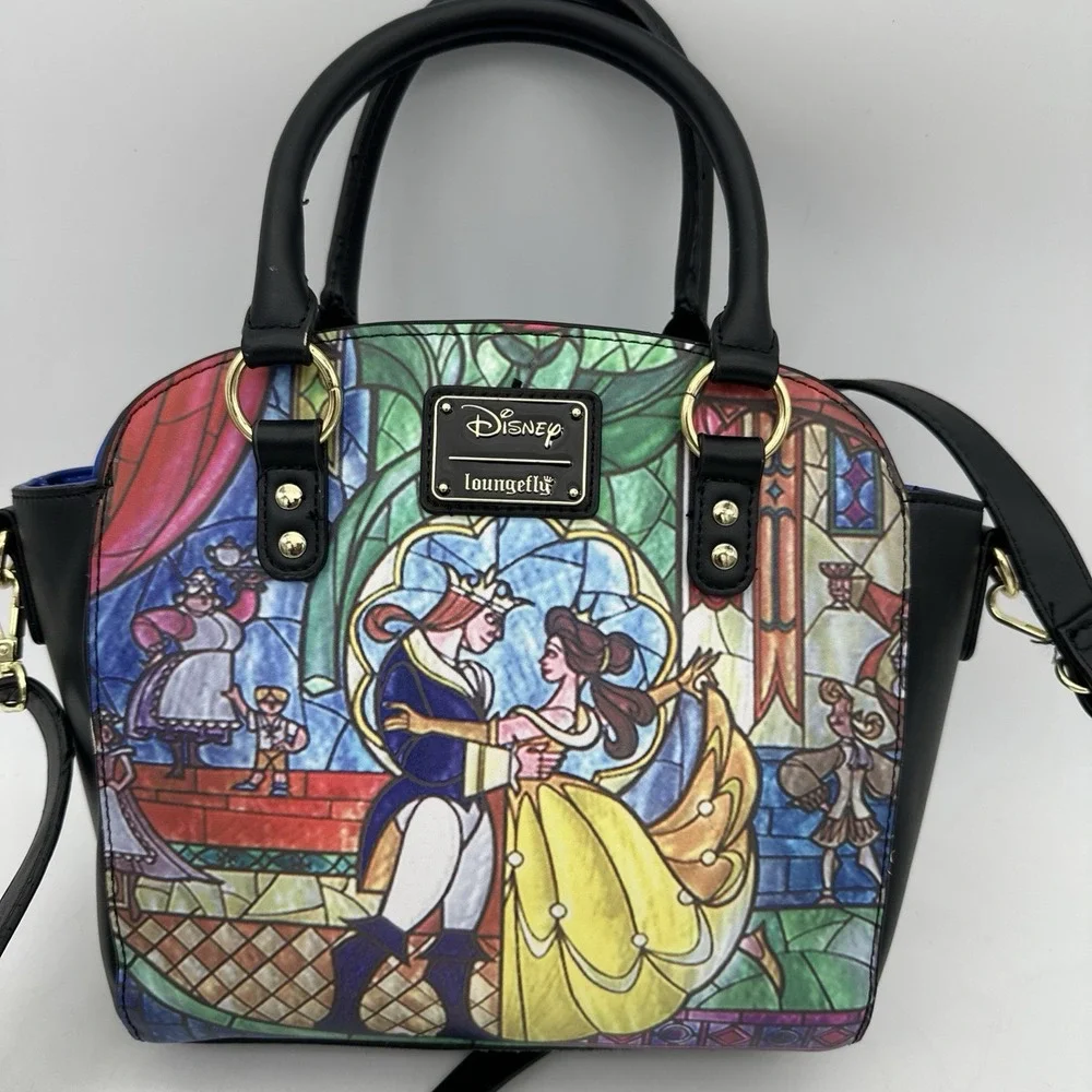 Disney Loungefly Beauty and the Beast Stained Glass Satchel Crossbody Bag EUC